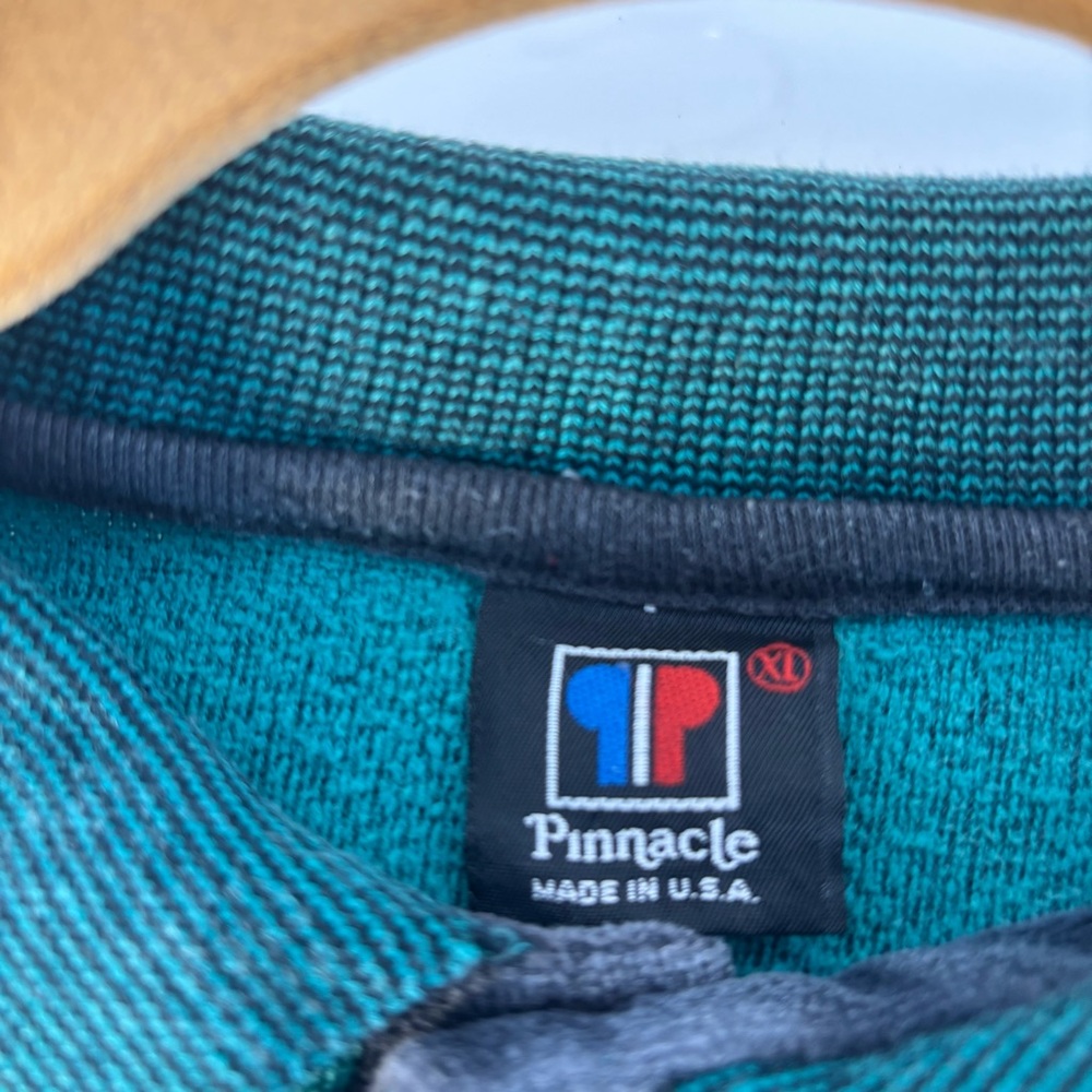 Men's Striped Long-Sleeve Polo Velour Shirt in Teal and Black XL - Picture 4 of 7